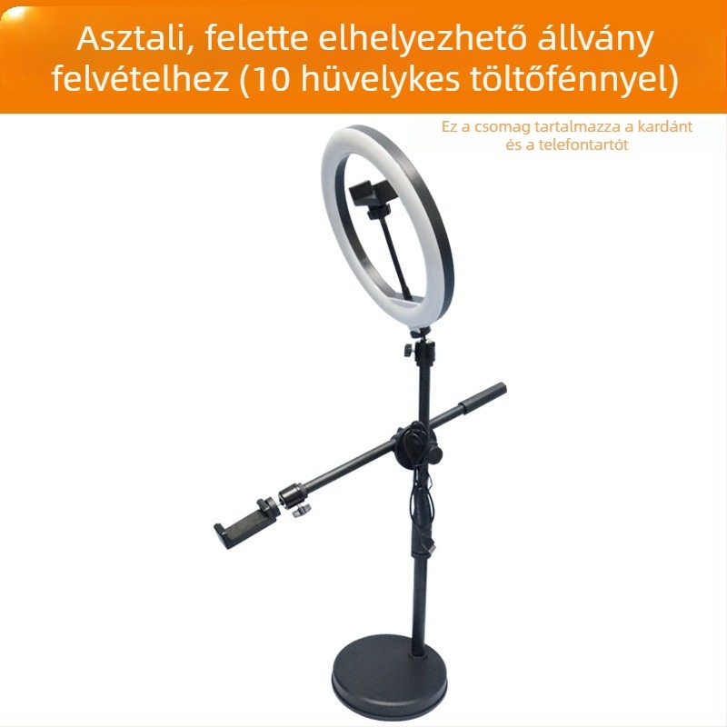 Élő közvetítésre szánt telefon-tartó kiegészítő fénnyel és LED-lámpával a still life fotózásához; gombaszerű LED-lámpa; asztali felvételi állvány