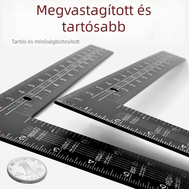 Vastagított ötvözet acélból készült derékszögmérő, L-formájú, 90°, asztalos derékszög, 400×600 mm, nagy precizitás