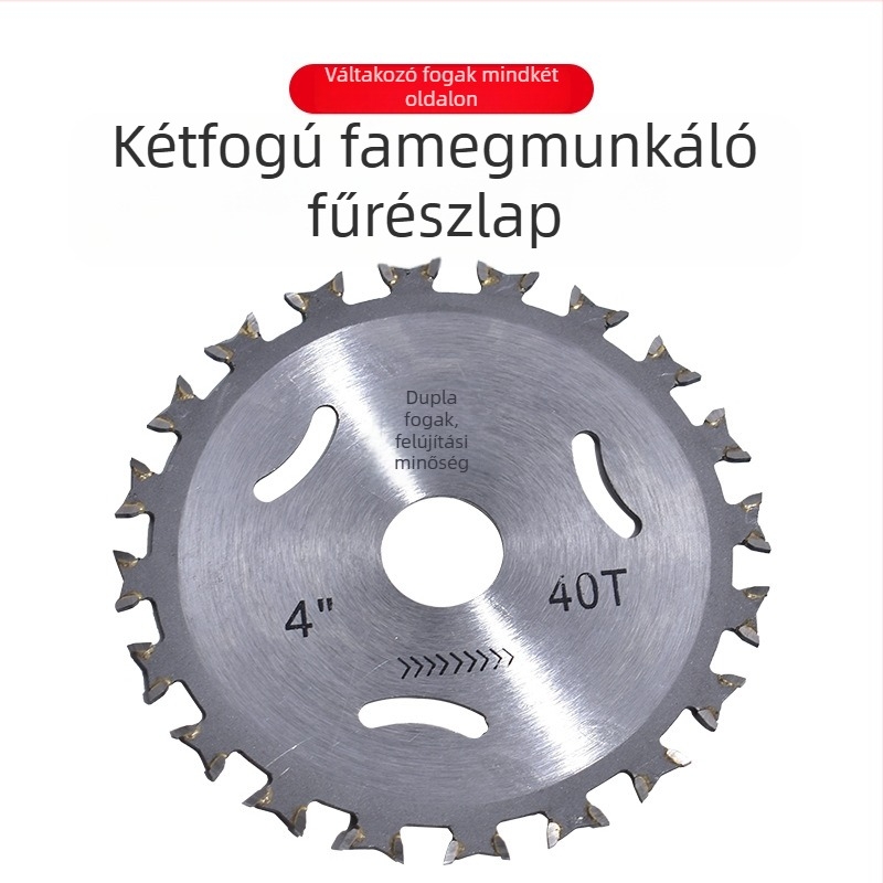 Karbid-kialakítású kétszeres élű faipari körfűrészlap, 4 hüvelyk, szögcsiszolóhoz