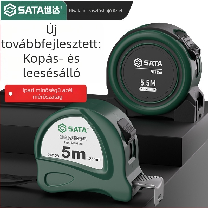 Shida mérőszalag, 5 m, kimagasló pontosságú, kopásálló acél szalag, megvastagodott, strapabíró tok, hosszok: 2 m, 3 m, 5 m, 7,5 m és 10 m