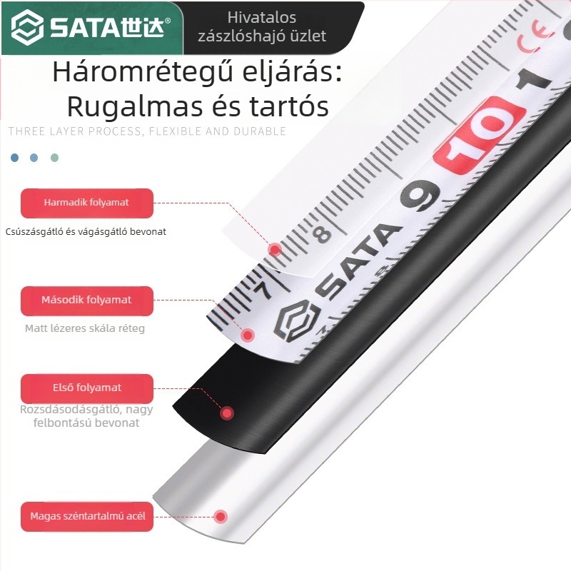 Shida mérőszalag, 5 m, kimagasló pontosságú, kopásálló acél szalag, megvastagodott, strapabíró tok, hosszok: 2 m, 3 m, 5 m, 7,5 m és 10 m