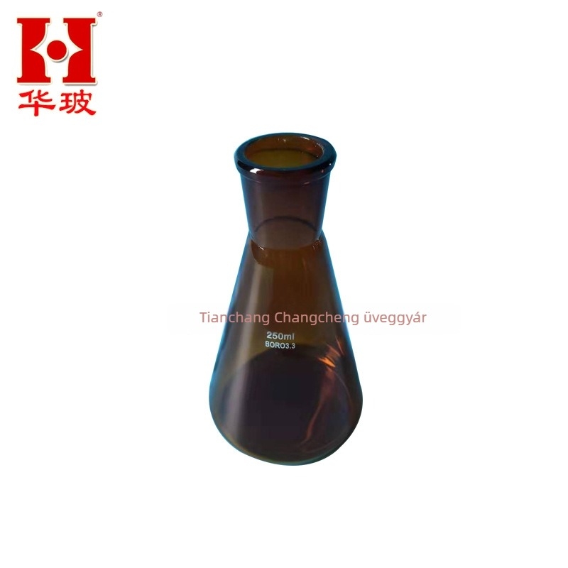 Barna háromszög alakú Erlenmeyer lombik boroszilikát üvegből, 100 ml / 150 ml / 250 ml, hőálló