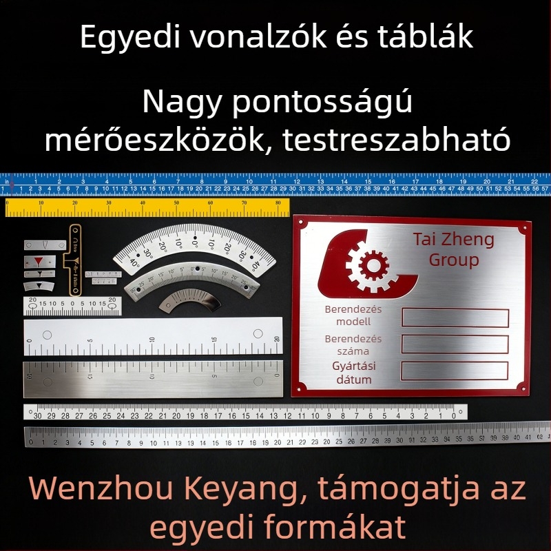 Testreszabott alumínium ötvözetű vonalzó rozsdamentes acél hátlappal és mérőskálával, ívelt szögmérő, kerek mérőeszköz