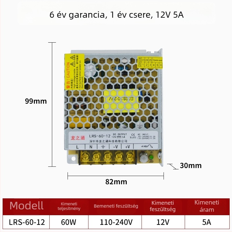LRS sorozat kapcsolóüzemű tápegység, 12V/24V, nagy teljesítmény, 60–550W állítható kimenet