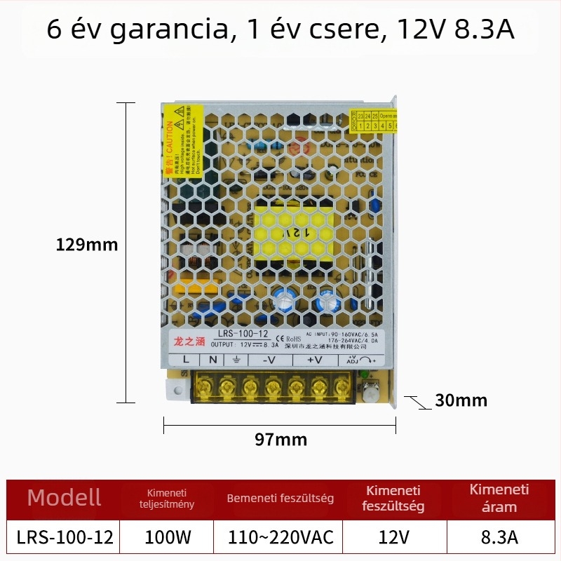 LRS sorozat kapcsolóüzemű tápegység, 12V/24V, nagy teljesítmény, 60–550W állítható kimenet