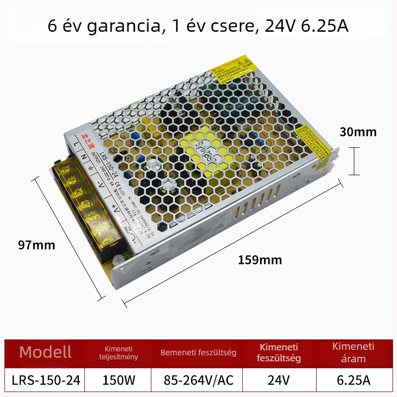 LRS sorozat kapcsolóüzemű tápegység, 12V/24V, nagy teljesítmény, 60–550W állítható kimenet