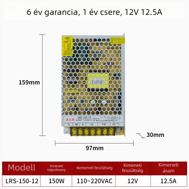 LRS sorozat kapcsolóüzemű tápegység, 12V/24V, nagy teljesítmény, 60–550W állítható kimenet