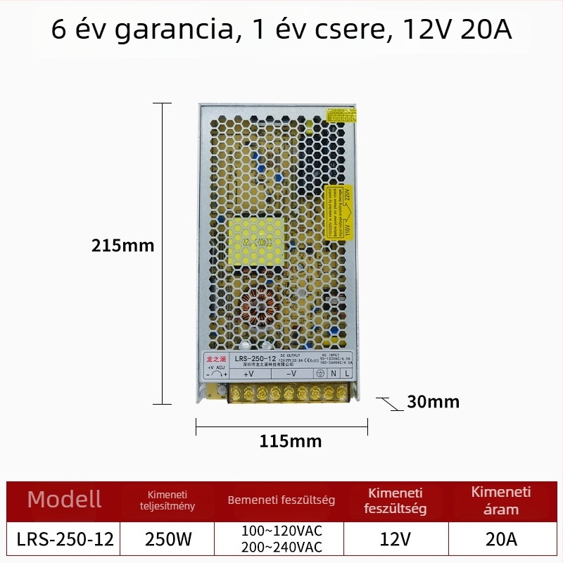 LRS sorozat kapcsolóüzemű tápegység, 12V/24V, nagy teljesítmény, 60–550W állítható kimenet