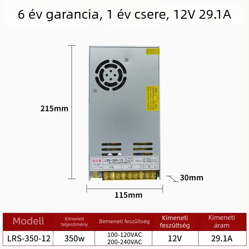 LRS sorozat kapcsolóüzemű tápegység, 12V/24V, nagy teljesítmény, 60–550W állítható kimenet