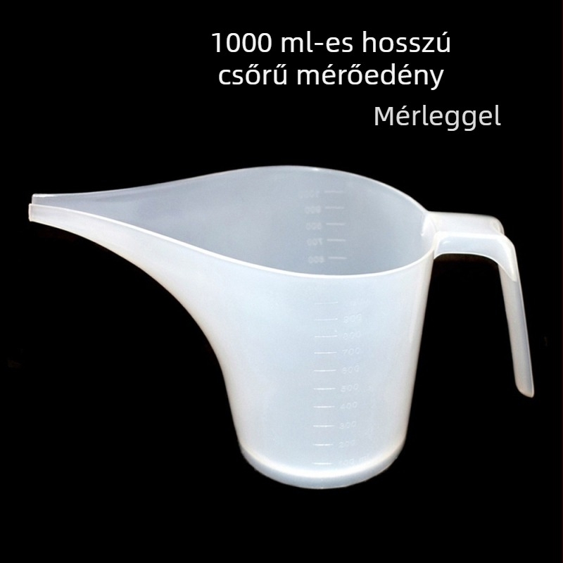 Műanyag mérőedény 1000 ml-es, skálával, hosszú kiöntőcsővel, szappankészítéshez