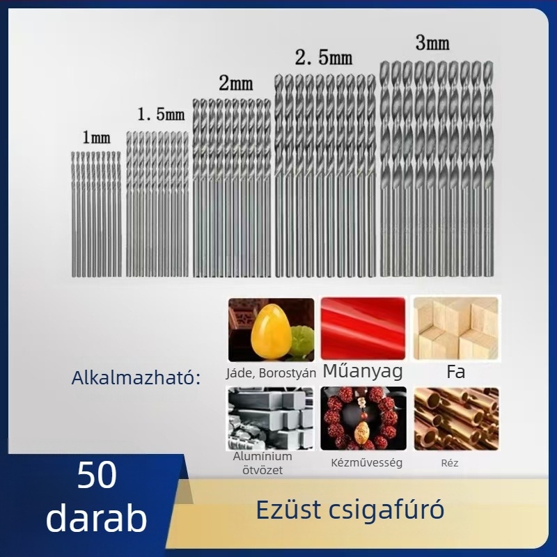 50 db titánium bevonatú HSS spirálfúrók fához, 1–3 mm