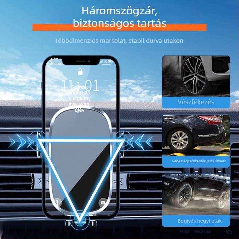 Univerzális gravitációs autótelefon-tartó a szellőzőnyílásokba, gyors kioldással és navigációs tartóval