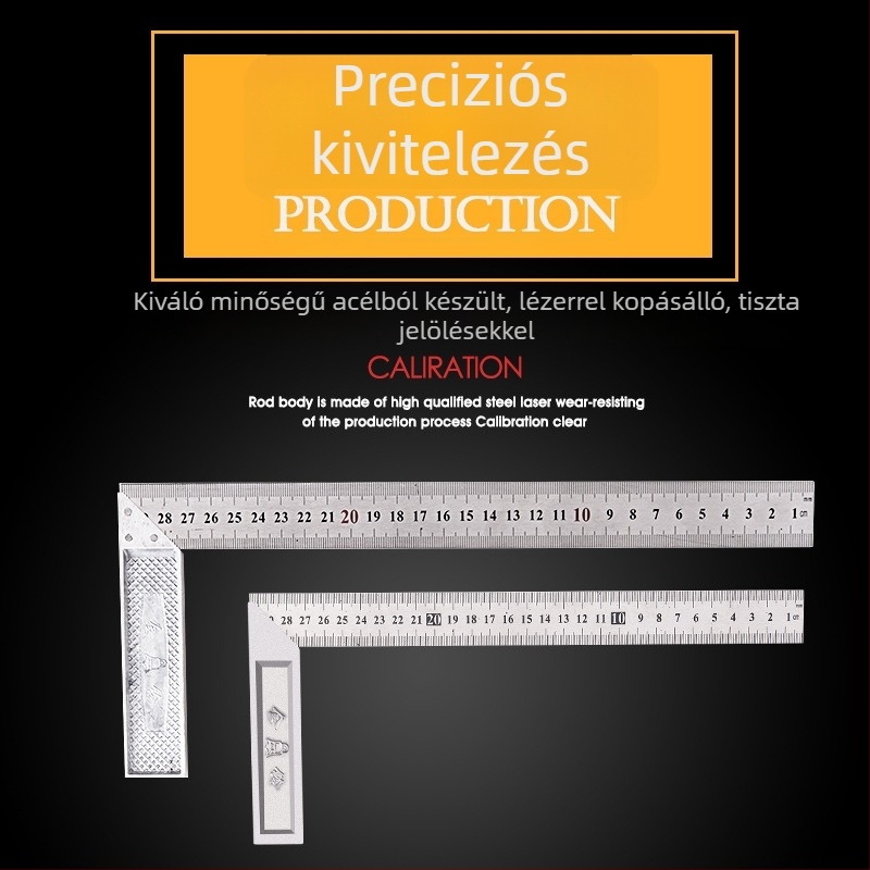 Rozsdamentes acél derékszögmérő vonalzó, 300 mm, eszköz asztalosiparhoz