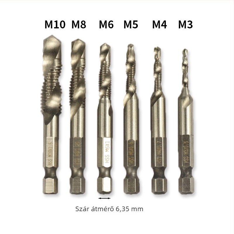 Asahikawa 6 darabos metrikus hatszögletű fúró- és menetfúró készlet, M3–M10