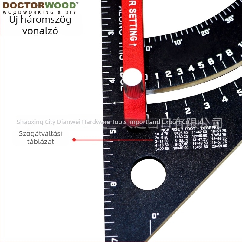 DOCTORWOOD Állítható háromszögvonalzó alumínium ötvözetből – faipari méréshez és tervezéshez