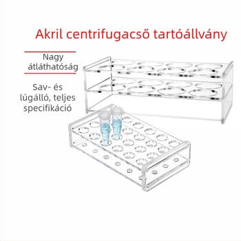Plexi üveg centrifugális cső- és próbacső tartó, sav- és lúgálló, tartós, 0.2/0.5/1.5/5/10/15/50/100 ml