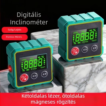 Intelligens digitális inklinométer mágneses ötszögű házban, kettős lézeres szög- és dőlésszög mérés, vízszintmérő