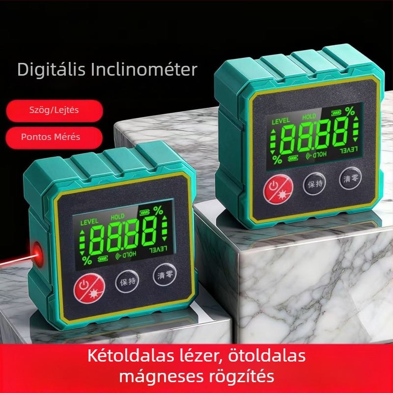 Intelligens digitális inklinométer mágneses ötszögű házban, kettős lézeres szög- és dőlésszög mérés, vízszintmérő