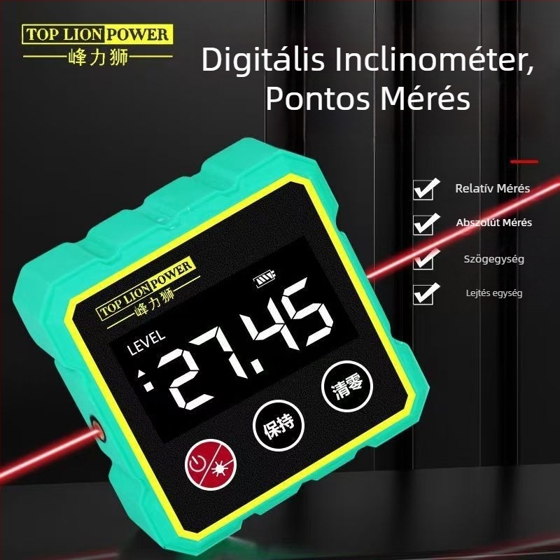 Intelligens digitális inklinométer mágneses ötszögű házban, kettős lézeres szög- és dőlésszög mérés, vízszintmérő
