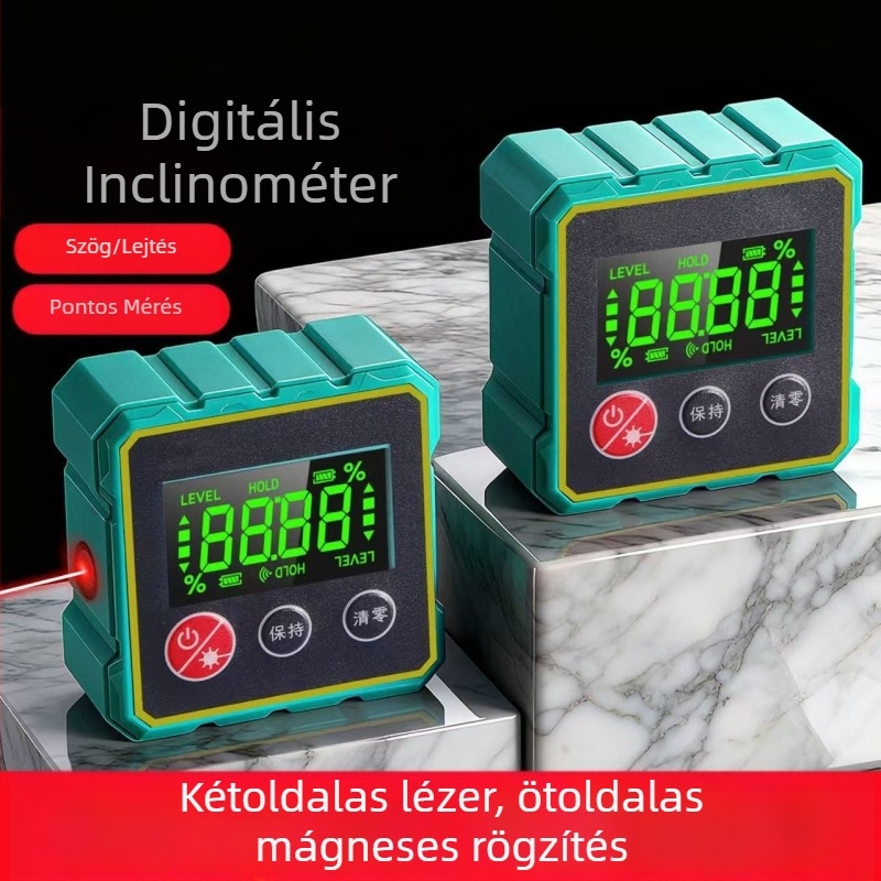 Intelligens digitális inklinométer mágneses ötszögű házban, kettős lézeres szög- és dőlésszög mérés, vízszintmérő