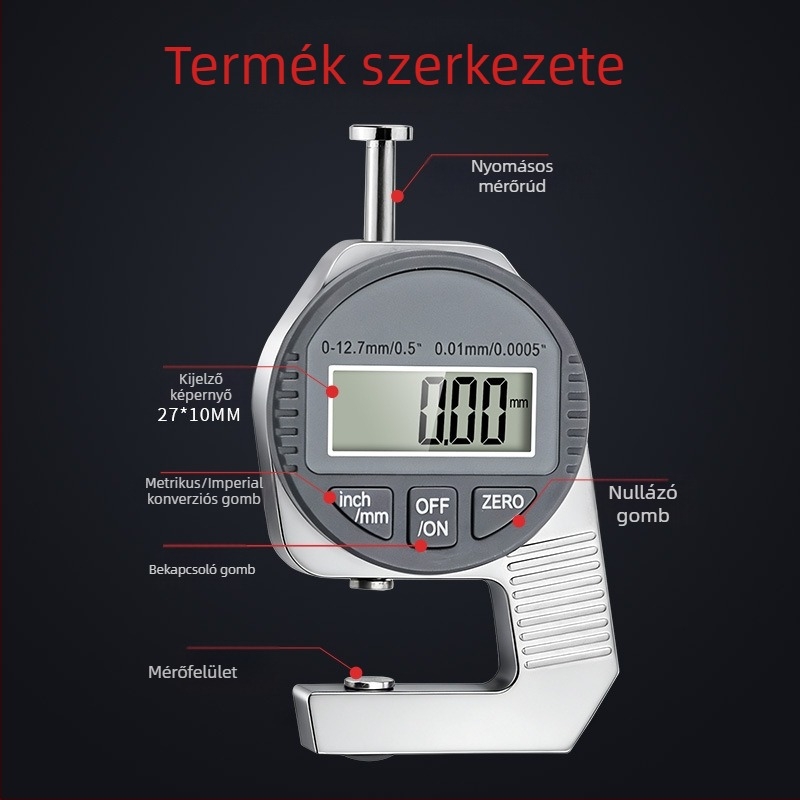 0–12,7 mm vastagságmérő, mini digitális vastagságmérő, zsebméretű kivitel digitális kijelzővel
