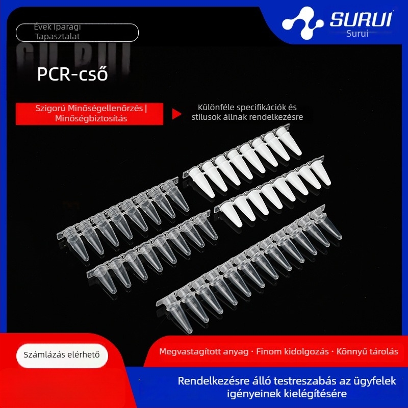 0,1 ml és 0,2 ml átlátszó porcelánfehér nyolcsövű centrifugáló csövek kupakkal qPCR-hez