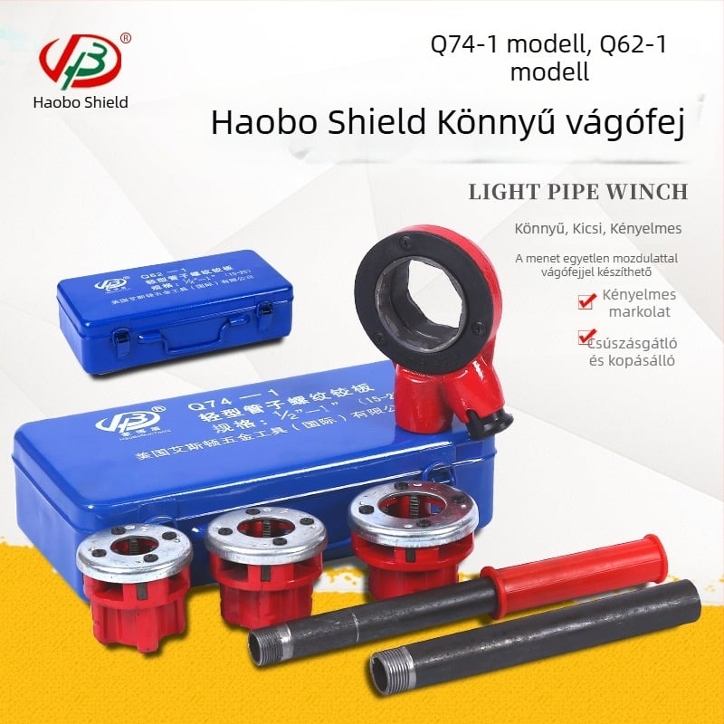 Haobo Shield Q74-1 Csőhorgonylemez Kézi menetfúrógép, könnyű kivitel, 62-es fej, 4- és 6-pontos fej, 1 hüvelyk