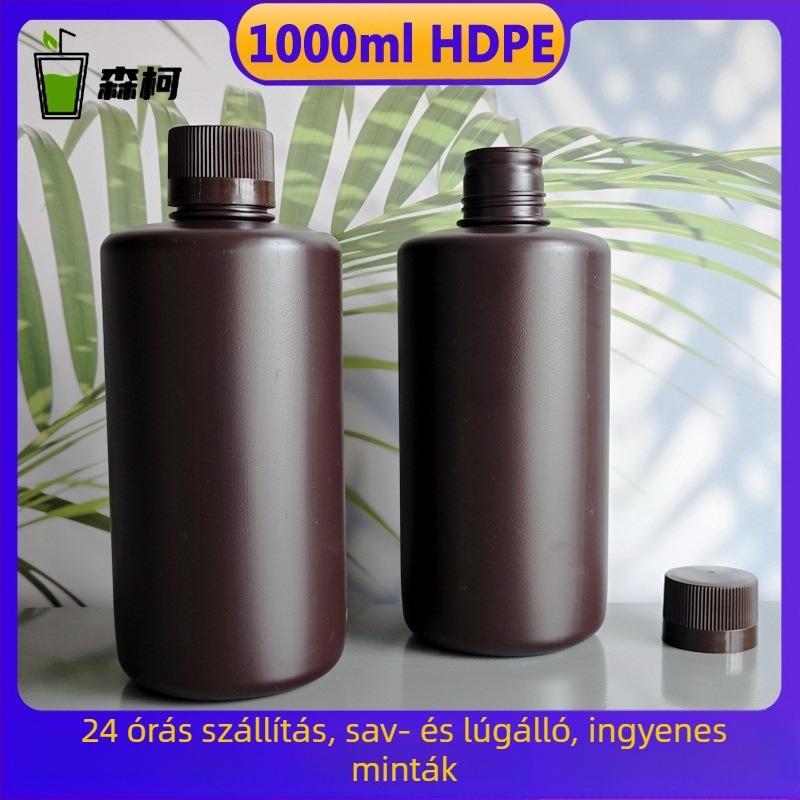 1000 ml barna HDPE műanyag palack fényvédett, magas hőállóságú sav- és lúgos kémiai reagensekhez