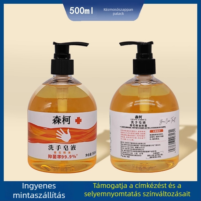 500 ml kézfertőtlenítő üveg – PET műanyag, pumpa, csavaros kupak, újratölthető, egyedi logó nyomtatás