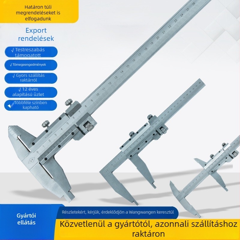 Nagy tartományú vernier tolómérő, 500 mm-es nagy pontosságú skála, 600 mm hosszú állkapcsok, 1000 mm olajjelölésű tolómérő