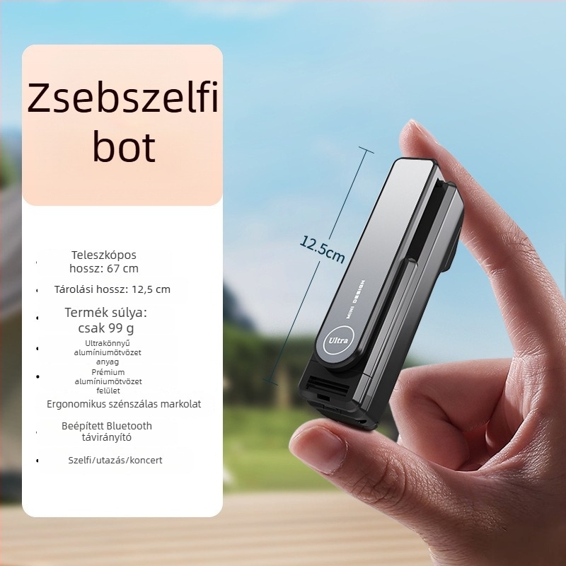 Bluetoothos mini selfie bot – hordozható telefon-tartó, rezgésmentesítő stabilizátor kültéri élő közvetítéshez