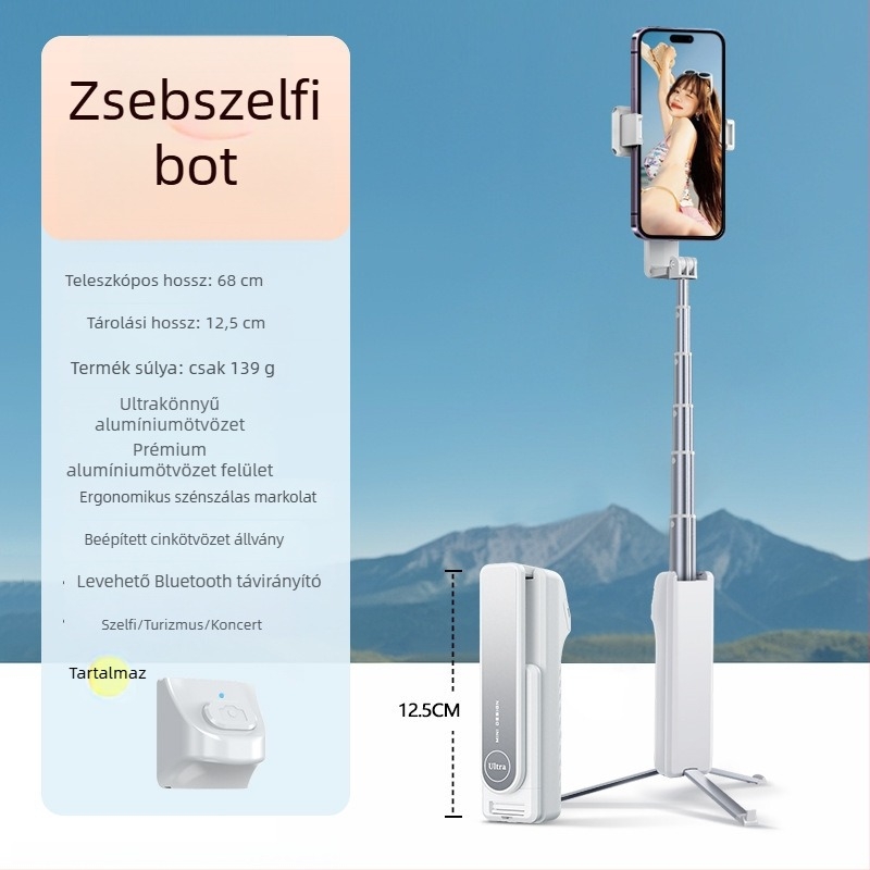 Bluetoothos mini selfie bot – hordozható telefon-tartó, rezgésmentesítő stabilizátor kültéri élő közvetítéshez