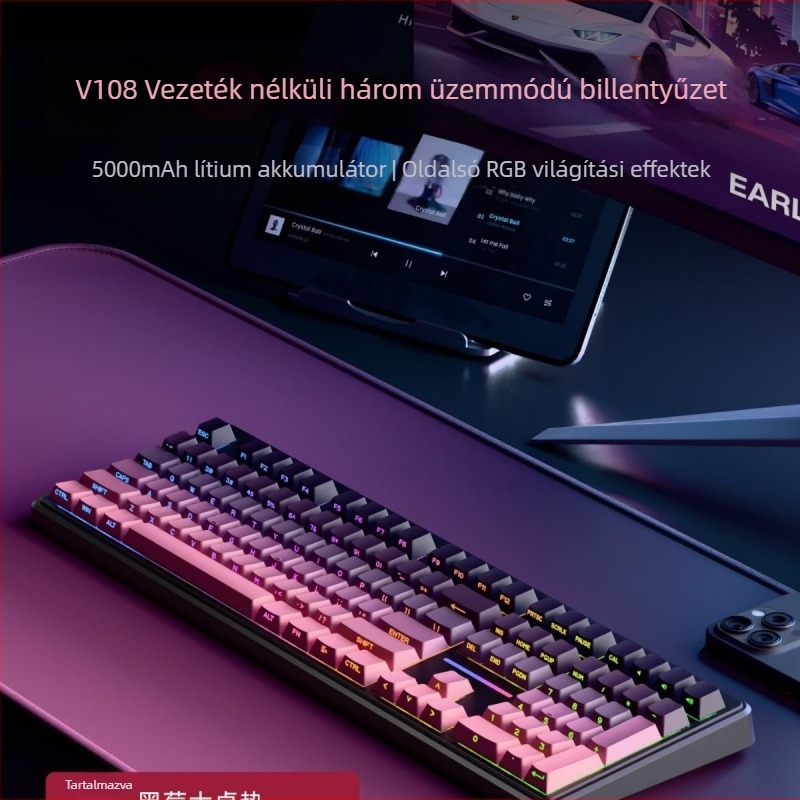 Forerunner V108 vezeték nélküli Bluetooth billentyűzet mechanikus érzetű, csendes hárommódos billentyűzet