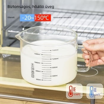 Üveg mérőpohár skálával, élelmiszer-minőségű, hőálló, fedéllel, nagy kapacitású sütéshez