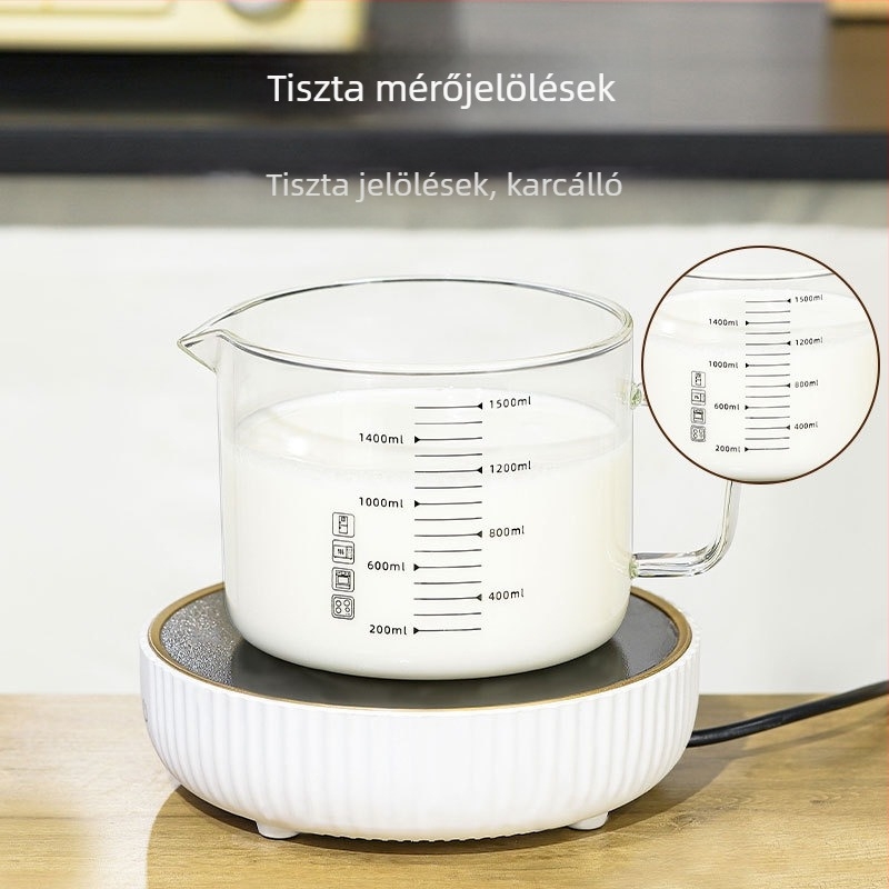 Üveg mérőpohár skálával, élelmiszer-minőségű, hőálló, fedéllel, nagy kapacitású sütéshez