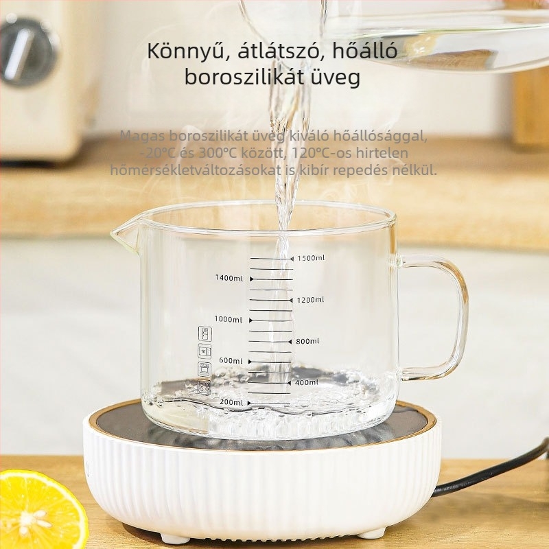 Üveg mérőpohár skálával, élelmiszer-minőségű, hőálló, fedéllel, nagy kapacitású sütéshez