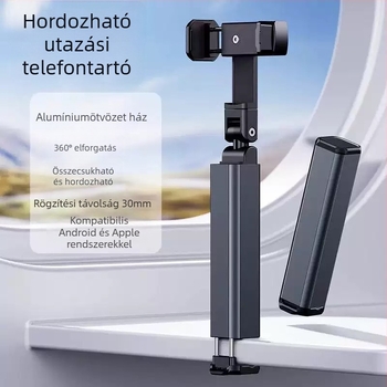Utazó telefon-tartó, hordozható, 360°-os forgás, asztali felvételi állvány, összecsukható