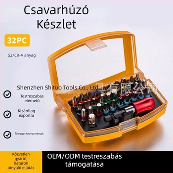 Háztartási használatra készült elektromos csavarhúzó bitkészlet, kereszthfejű és laposfejű bitek, hatszögletű (Allen) bitek, ipari minőségű javítóeszköz