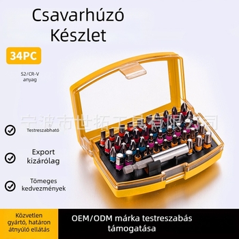Háztartási használatra készült elektromos csavarhúzó bitkészlet, kereszthfejű és laposfejű bitek, hatszögletű (Allen) bitek, ipari minőségű javítóeszköz