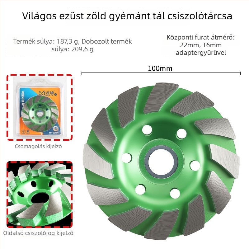 Szögcsiszolóhoz készült gyémánt kupolás csiszolókorong, vastított nagy tömbök számára, márvány, cement és beton csiszolására és polírozására