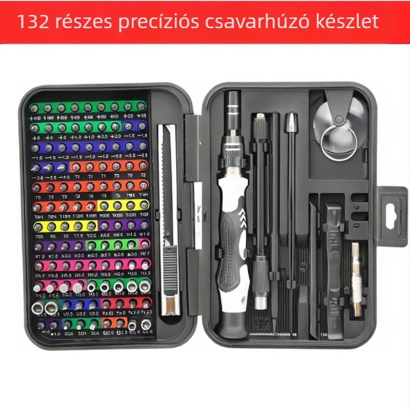 Precíz kéziszerszám csavarhúzó készlet, 132-in-1, H4 fejű, szemüveghez és mobiltelefonhoz, tároló doboz, hardveres szerszámok