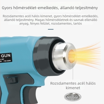 Töltővel ellátott lítium akkumulátoros forrólevegős pisztoly autófilmhez, állítható hőmérséklet, 4 fúvóka