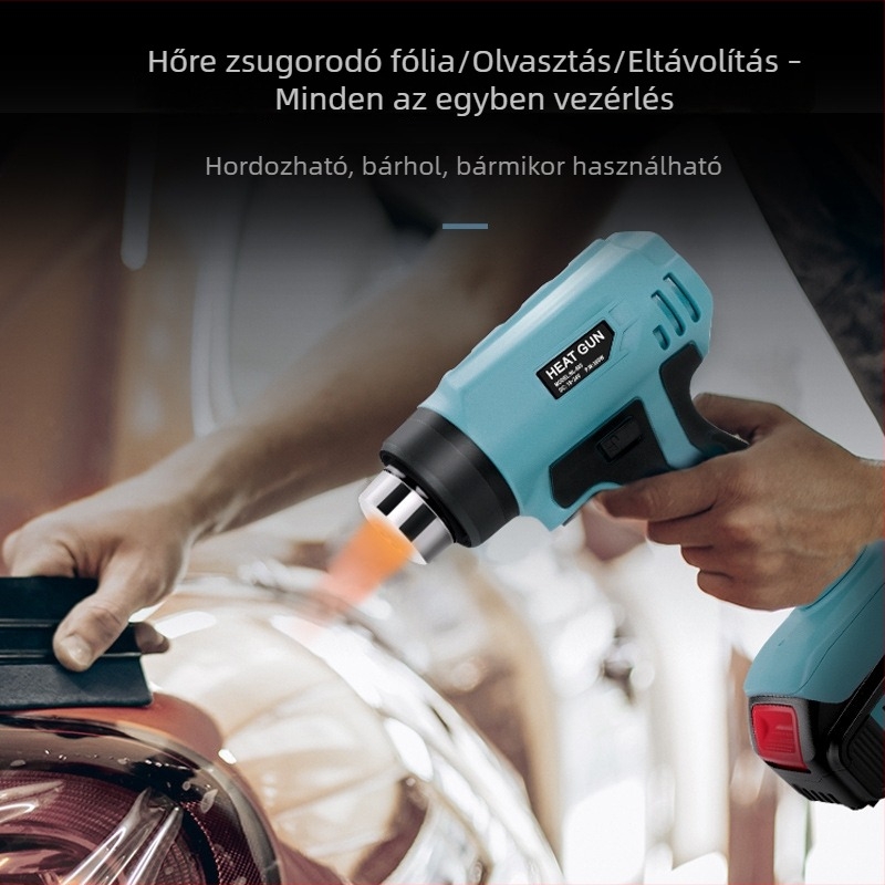 Töltővel ellátott lítium akkumulátoros forrólevegős pisztoly autófilmhez, állítható hőmérséklet, 4 fúvóka
