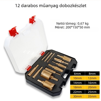 Kézi elektromos fúróhoz készült gyémánt lyukfúró készlet, dobozban – márvány, csempe és kő számára