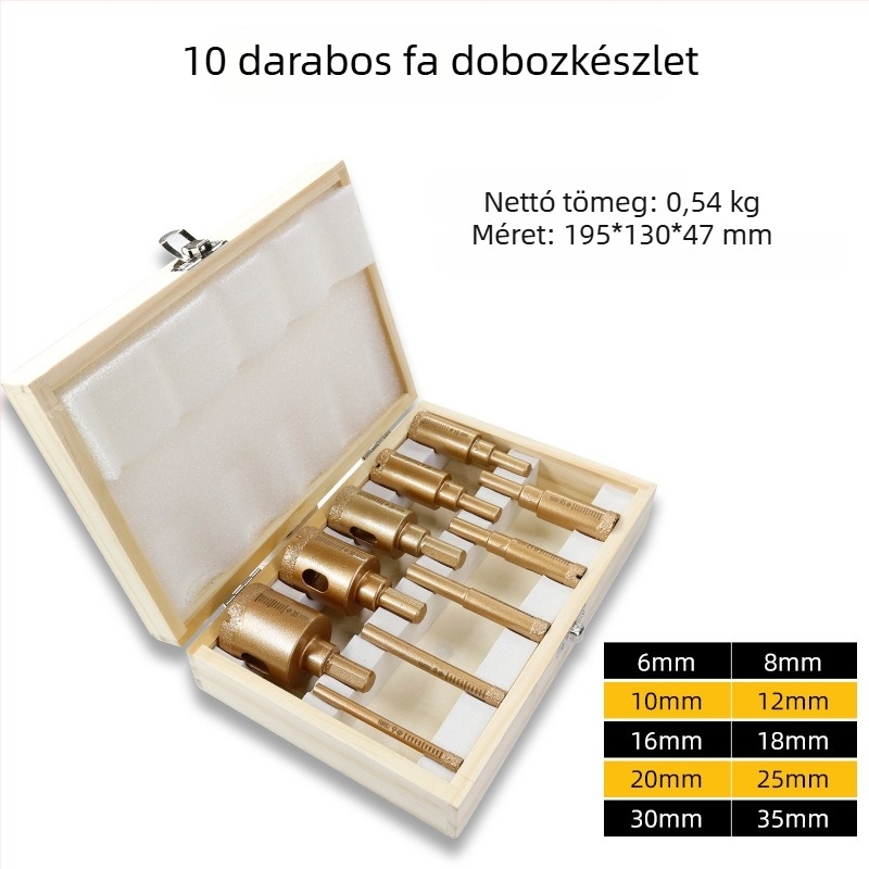 Kézi elektromos fúróhoz készült gyémánt lyukfúró készlet, dobozban – márvány, csempe és kő számára