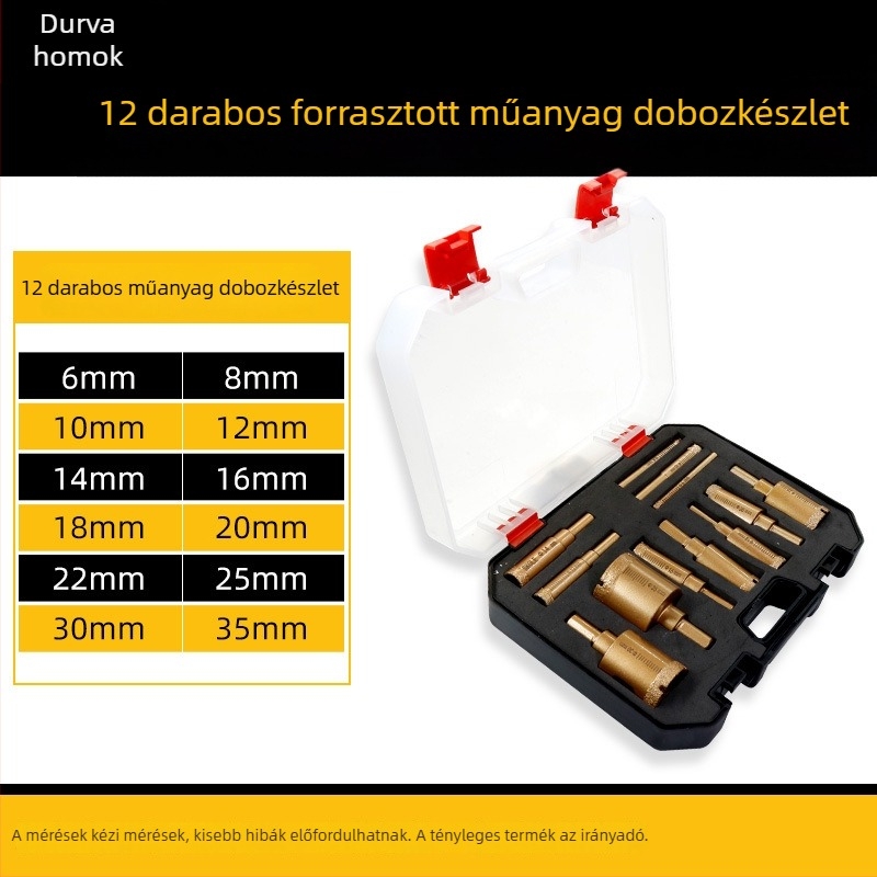 Kézi elektromos fúróhoz készült gyémánt lyukfúró készlet, dobozban – márvány, csempe és kő számára