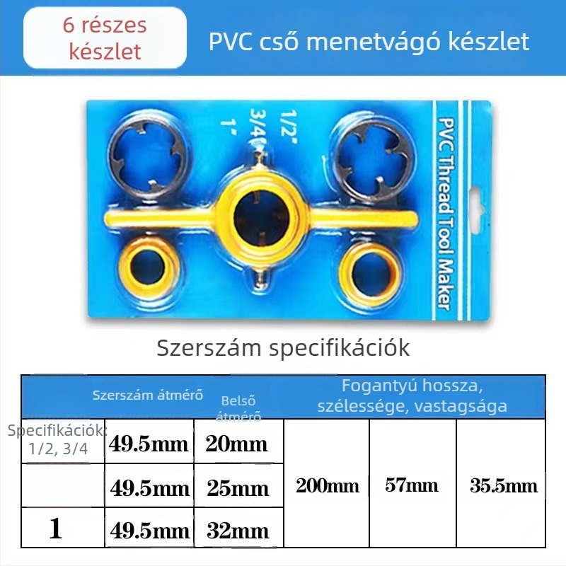 6 részes műanyag vízcső menetkészlet kézi használatra, otthoni javításokhoz
