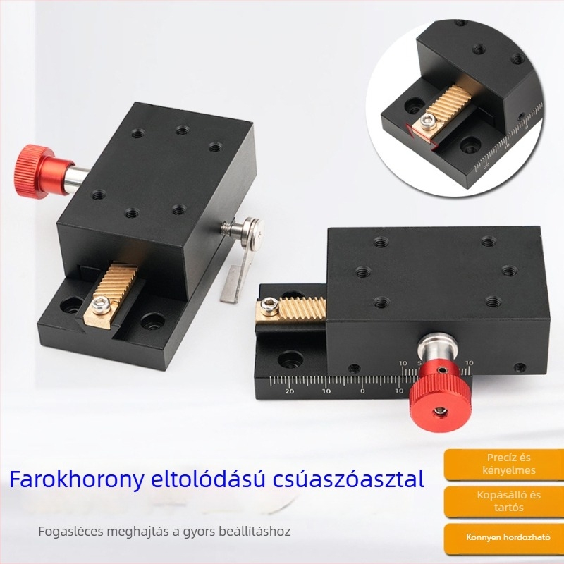 X-tengelyes dovetail csatornás csúszka, 40 mm-es löket, precíz fogaskerék-mechanizmus