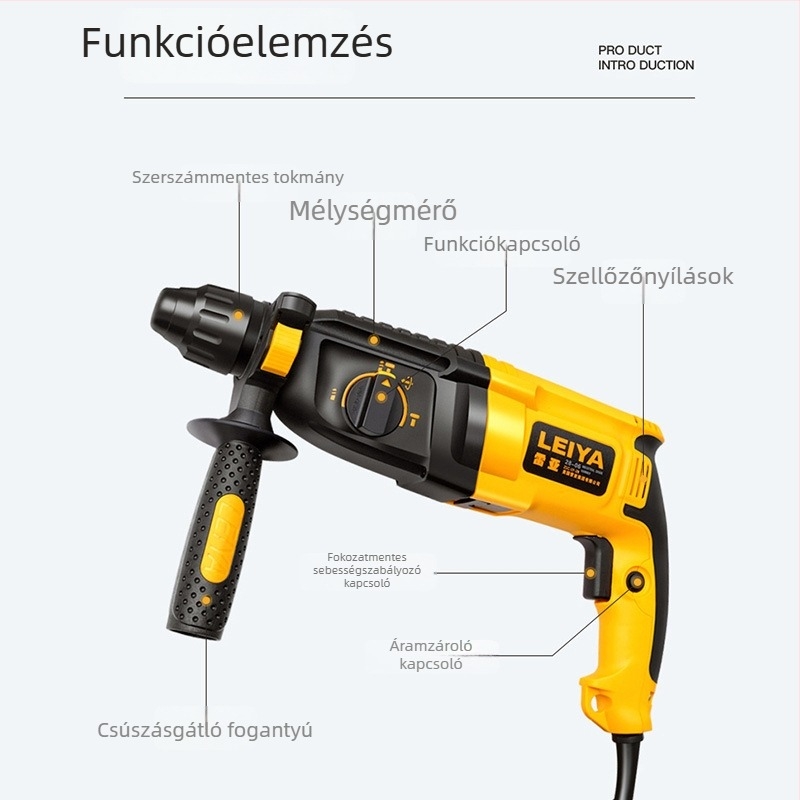 Ria 28-06 Többfunkciós könnyű elektromos kalapácsfúró három üzemmóddal, nagy teljesítményű, gömbölyű fogantyú, modell A2860