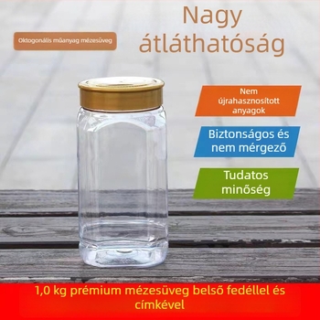 Prémium mézes üveg átlátszó, vastagított kartoncsomagolással, 0,5 kg és 1 kg mézhez